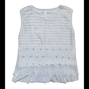 Universal Fashion Shirt Women Medium White Lace Short Sleeve Top Blouse Jewel